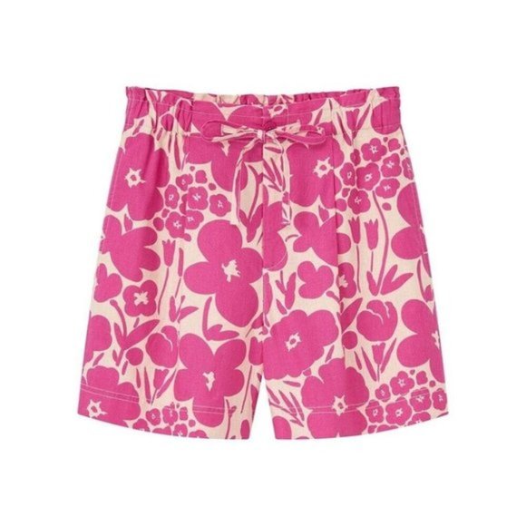 4/$20 Uniqlo Marimekko Pink Floral High Waisted Linen Blend Shorts, Size Small - Picture 2 of 12